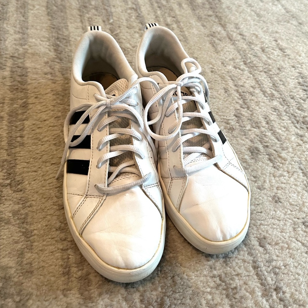 Women’s Adidas leather black and white sneakers